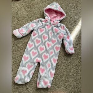 Little beginnings Plush Hooded Pink Heart Footed One-Piece for Kids